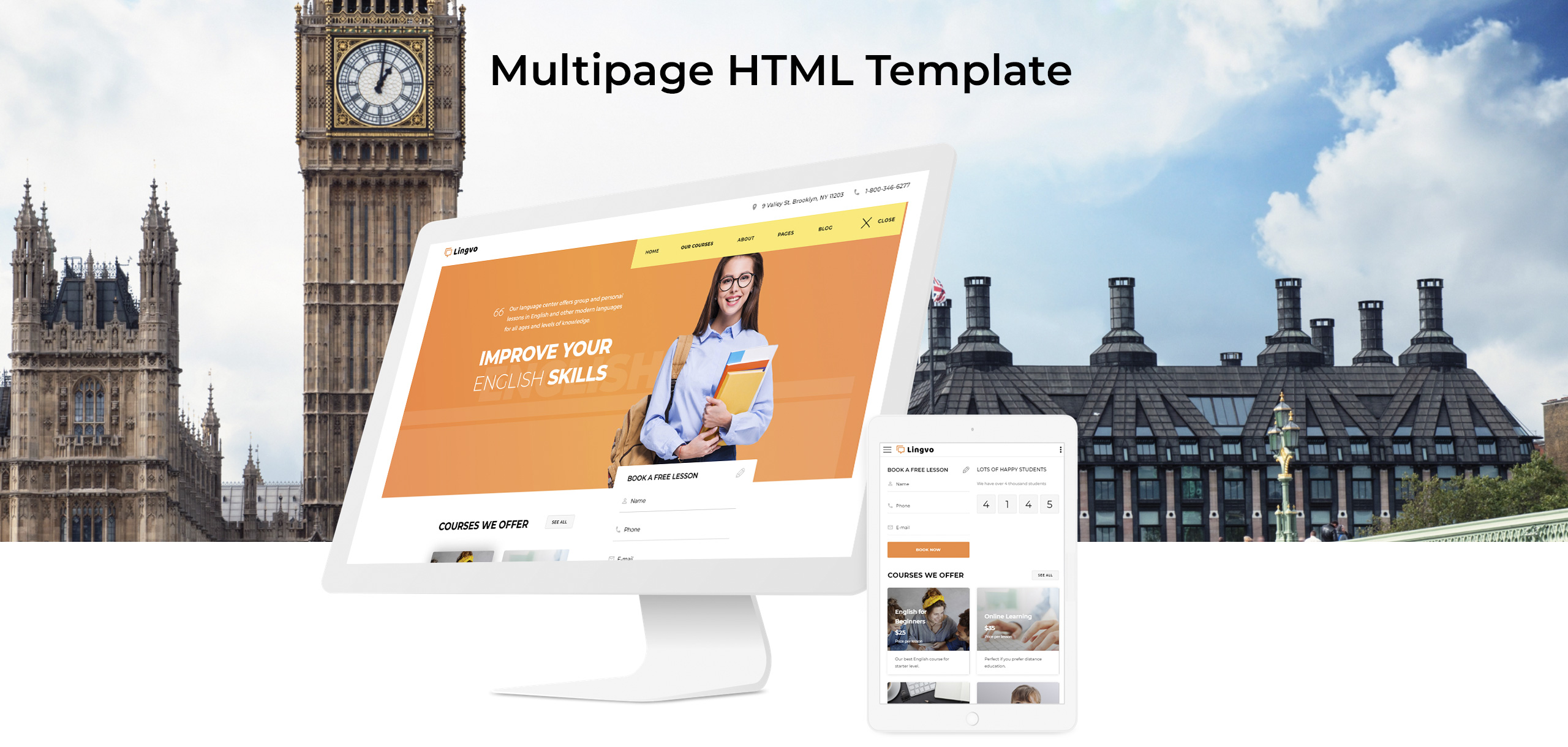 языковая школа многостраничный простой шаблон сайта html5 bootstrap