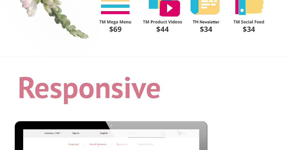 розовый флора prestashop тема