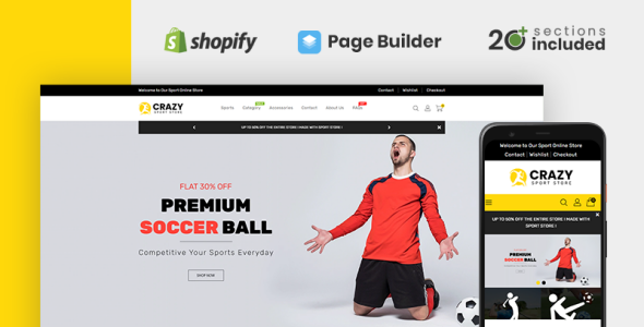 сумасшедший спортивный магазин shopify тема