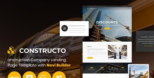 строительная компания с шаблоном посадочной страницы novi builder