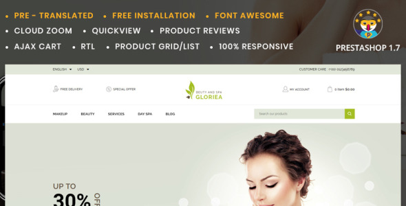 тема gloriea spa &amp; beauty prestashop
