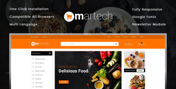 martech food store opencart шаблон