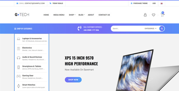 gtech electronics shop woocommerce тема