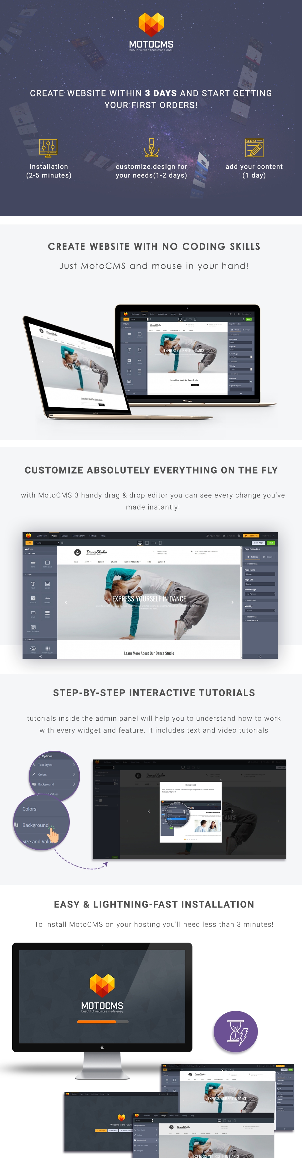 dance studio responsive moto cms 3 шаблон