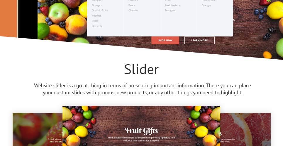 фруктовые подарки shopify тема