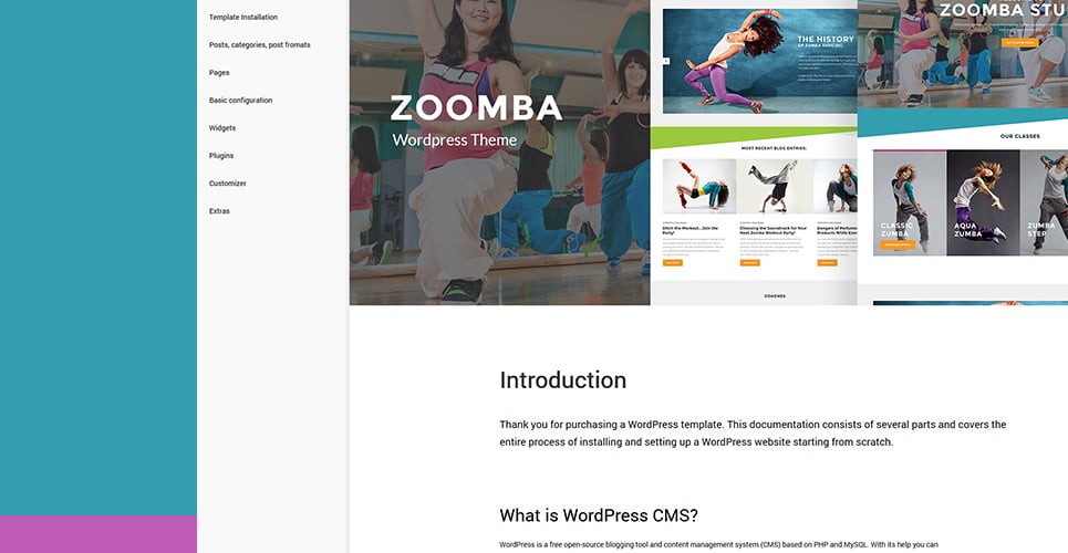 zoomba dance studio wordpress тема