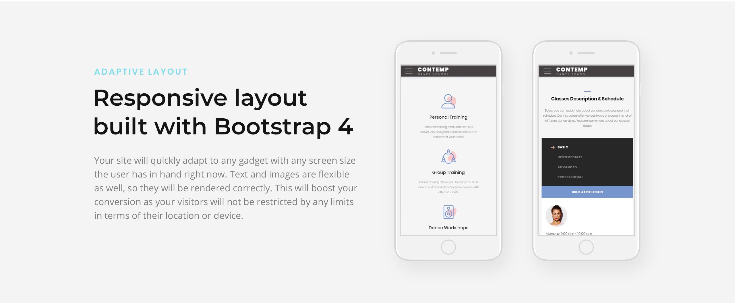 танцевальная школа многостраничный творческий bootstrap html шаблон сайта