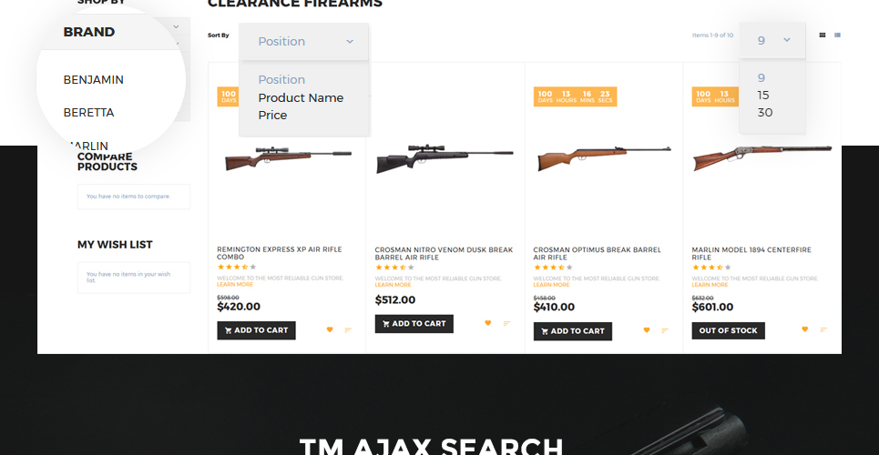 оружейный магазин magento тема