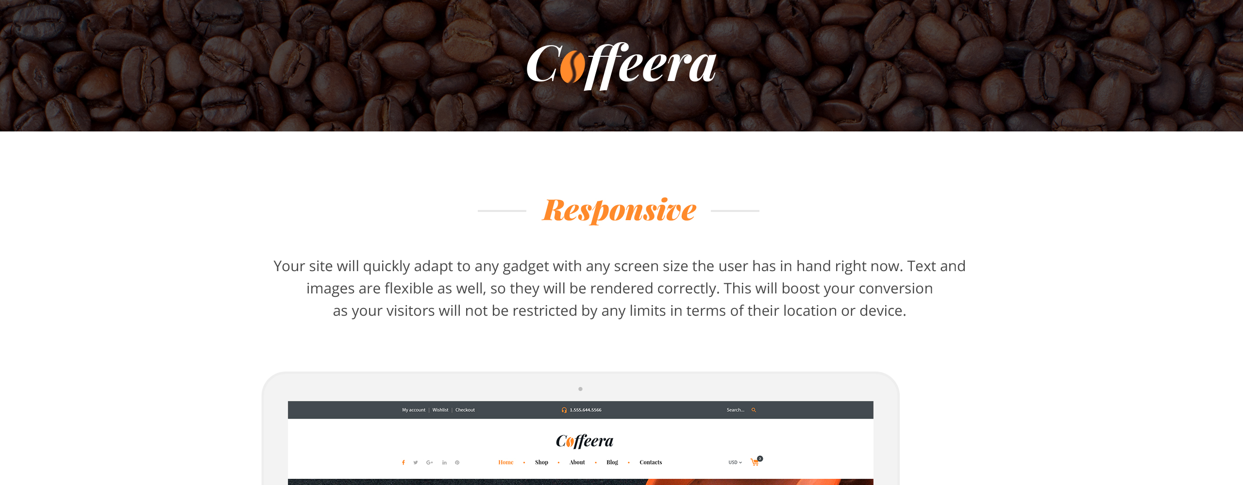 coffee shop отзывчивая тема shopify