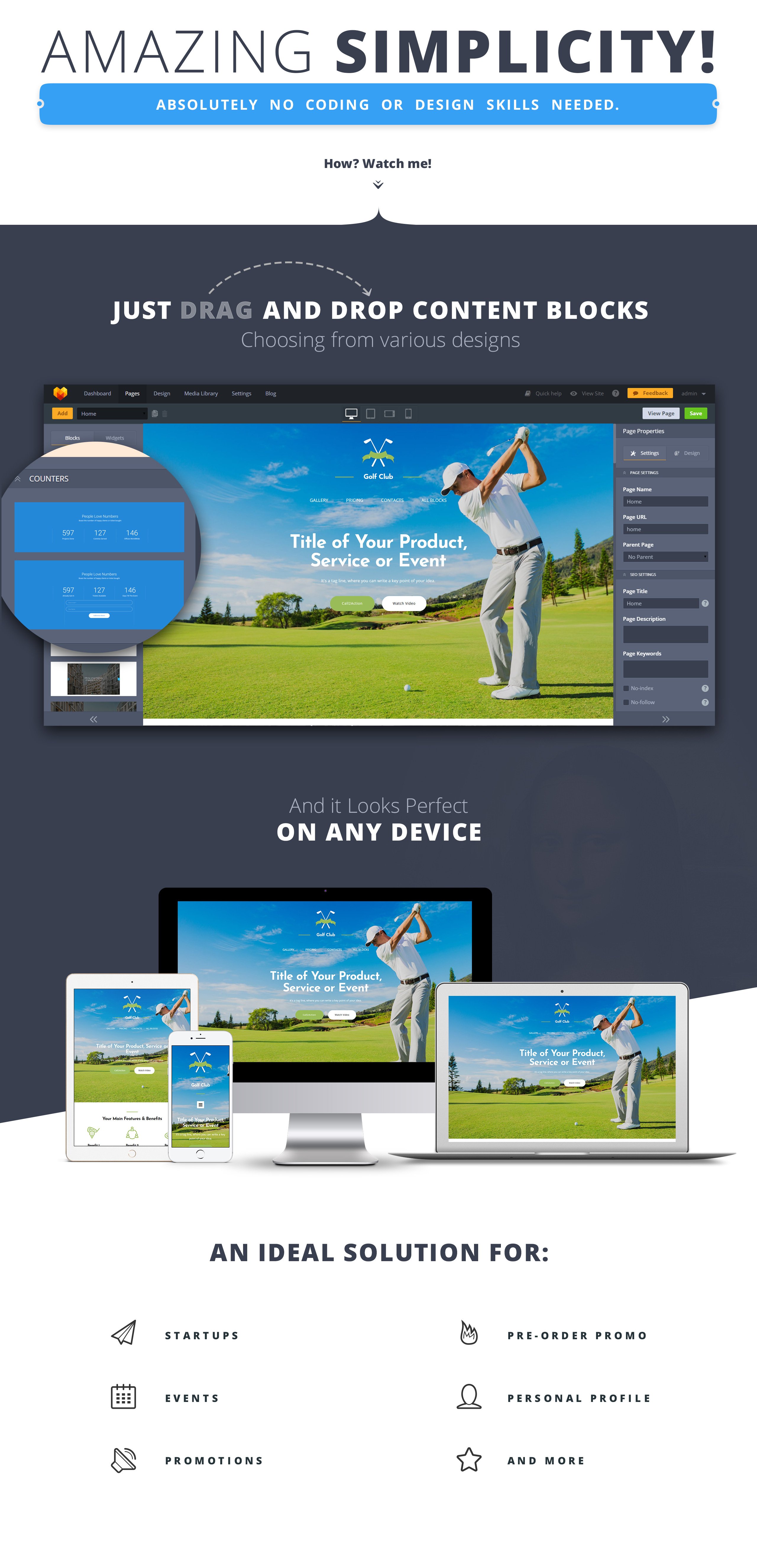 шаблон целевой страницы golf club motocms 3