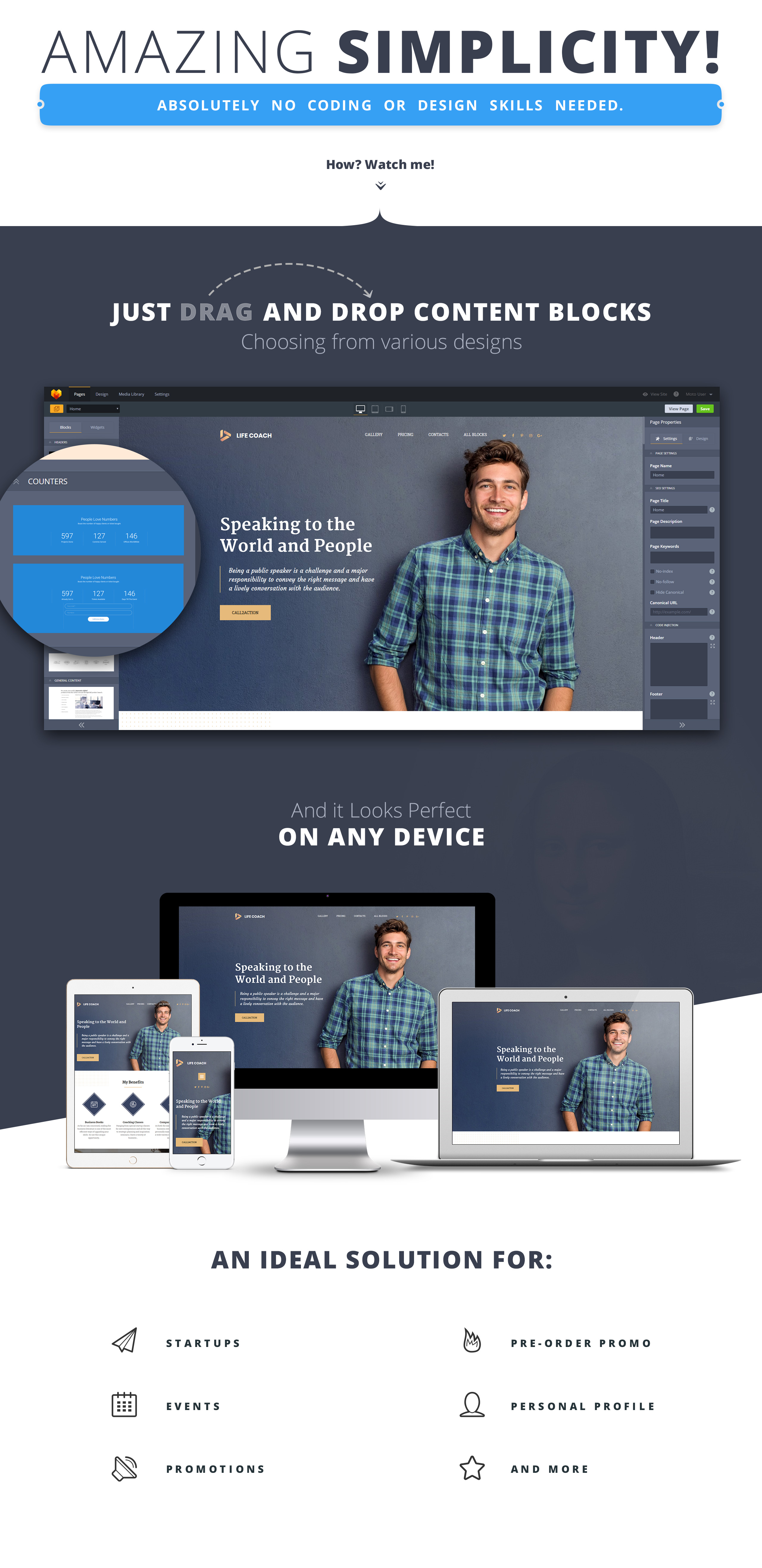 шаблон целевой страницы life coach motocms 3