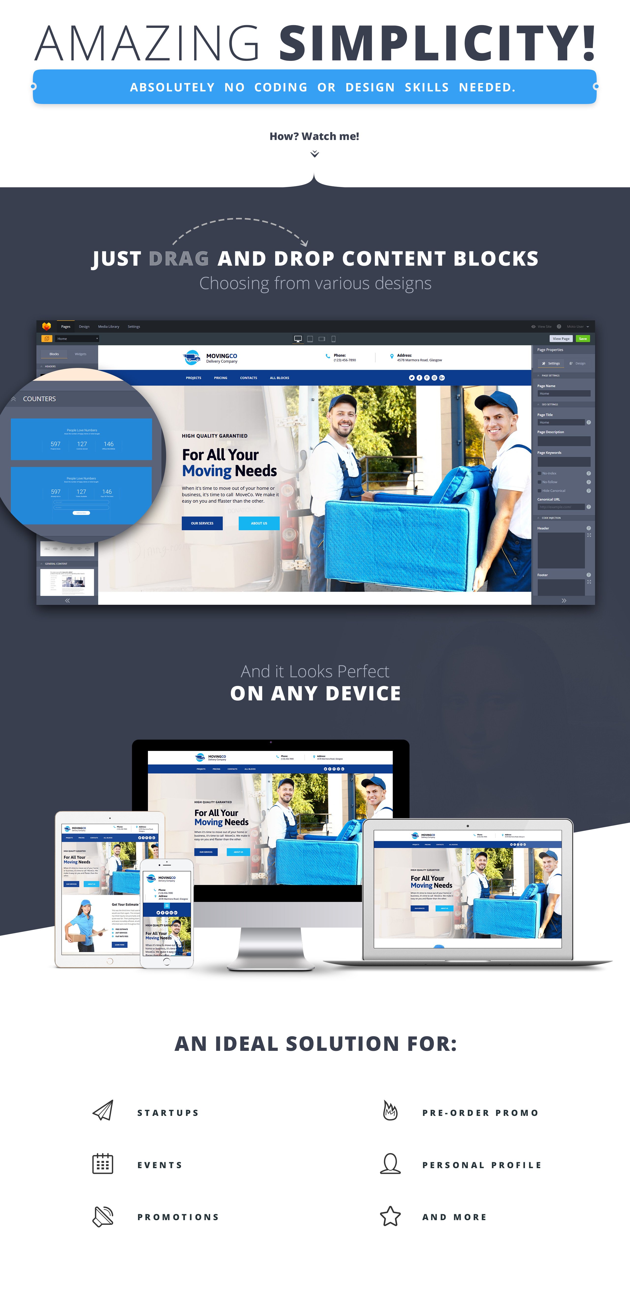 шаблон целевой страницы packing and moving company motocms 3 landing page template