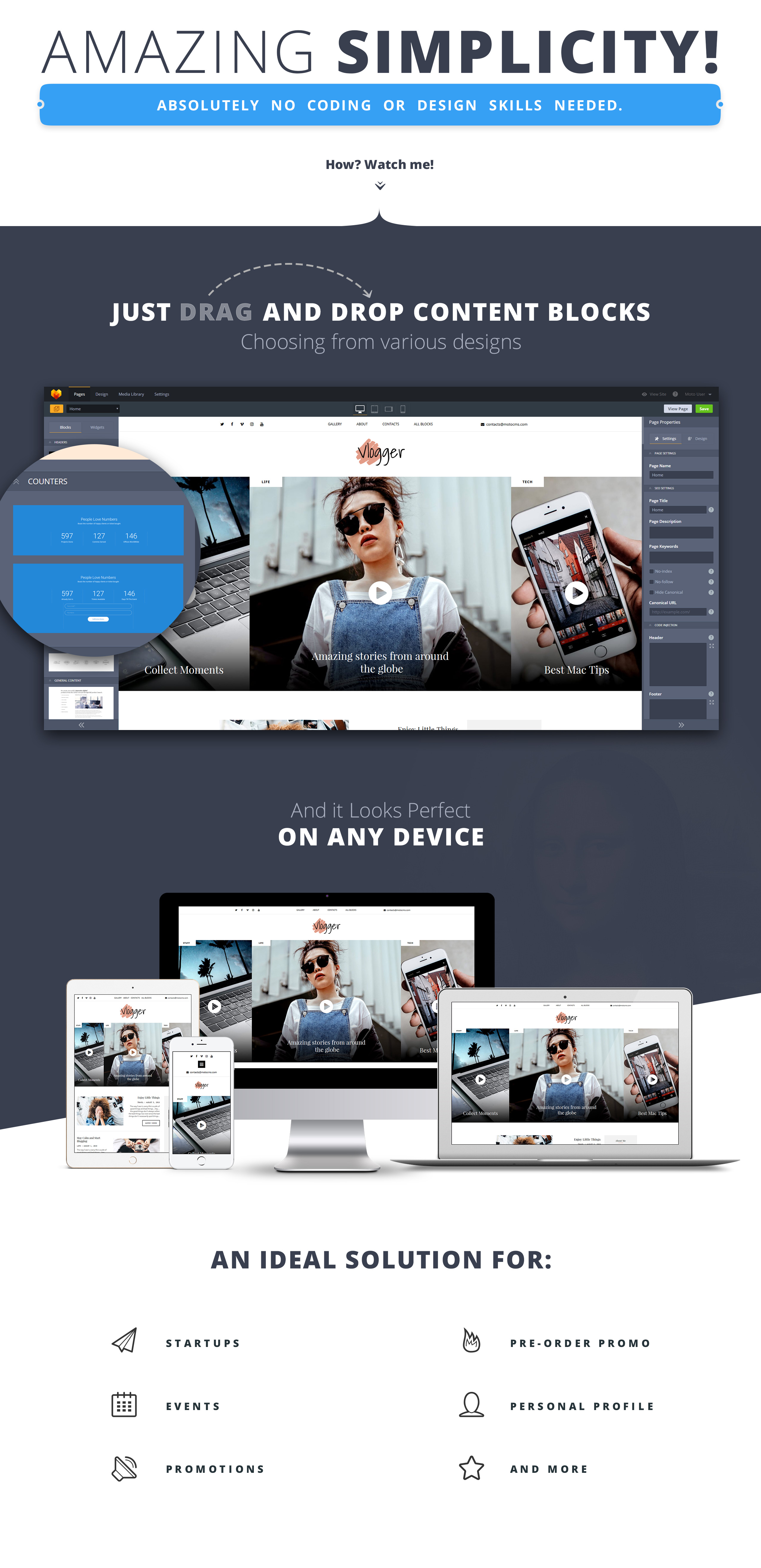 видео блоггер motocms 3 шаблон целевой страницы