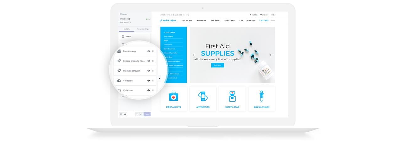 предметы первой помощи shopify тема