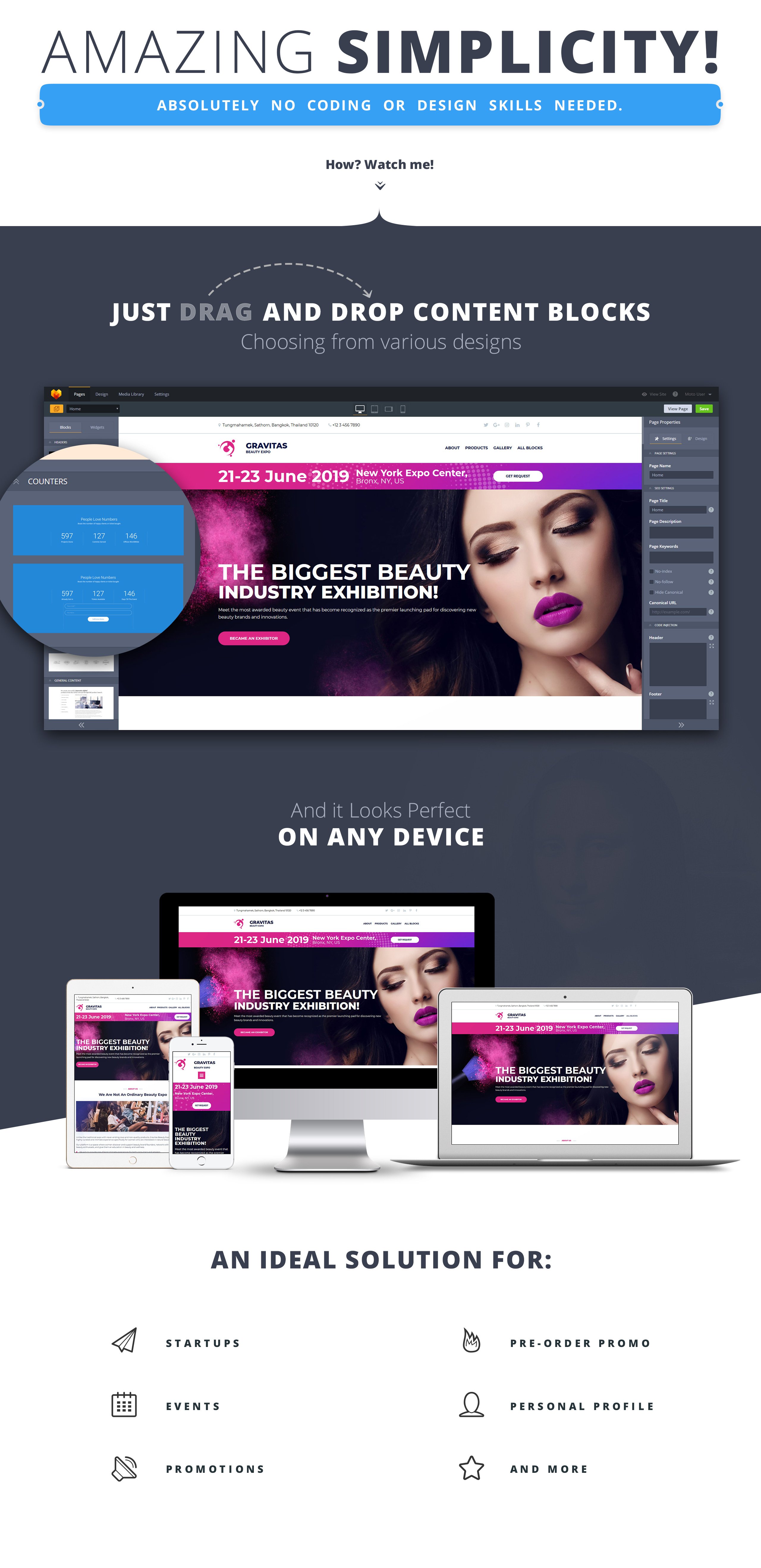 шаблон целевой страницы beauty expo motocms 3
