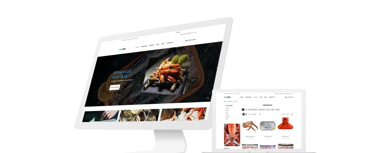 ресторан морепродуктов яркая тема shopify