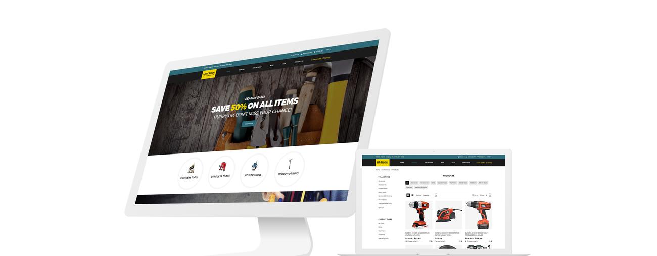 инструменты и оборудование многостраничная чистая тема shopify