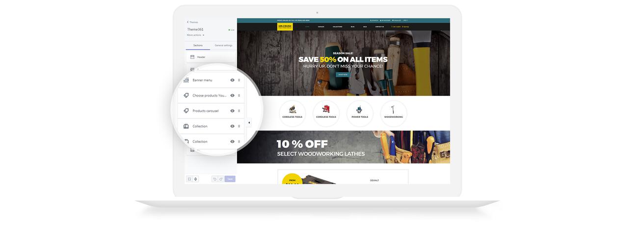 инструменты и оборудование многостраничная чистая тема shopify