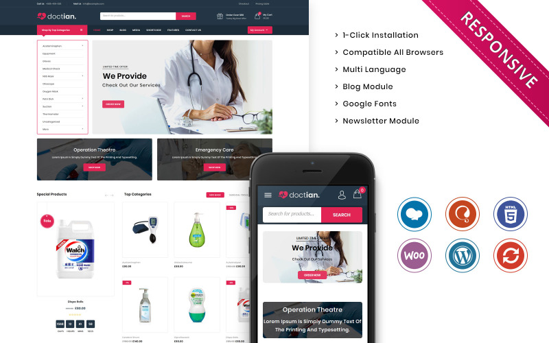 отзывчивая тема woocommerce медицинского магазина