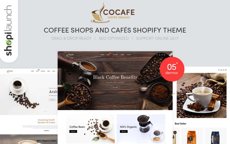 кофейни и кафе отзывчивая тема shopify
