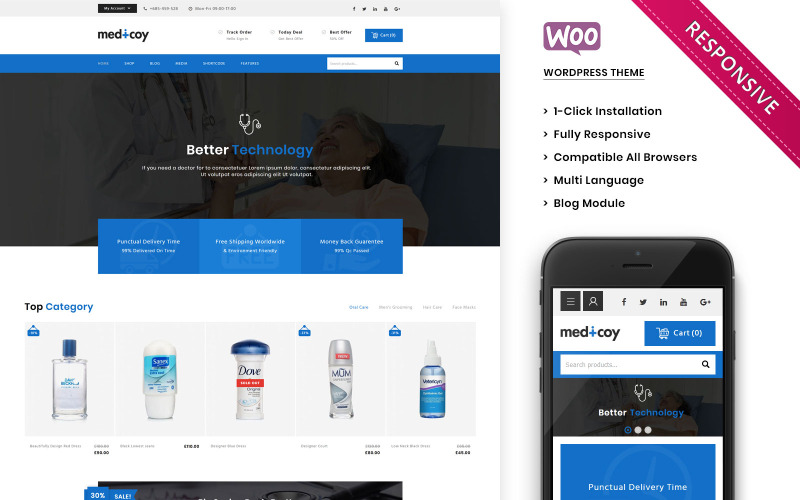 отзывчивая тема woocommerce медицинского магазина