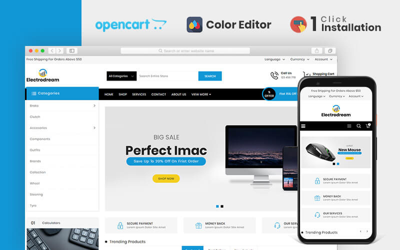 шаблон opencart магазина электроники electrodream