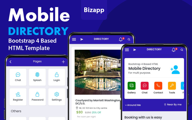 Download Шаблон для приложения "Html Mobile App for Multi Purpose App Template" / Html Mobile App for Multi Purpose App Template - Адаптивный Шаблон для приложения на тему недвижимость hotel,spa,property,sport,classified,travel,shop,trade shows,online,listing,doctors,digital,automobile,pets