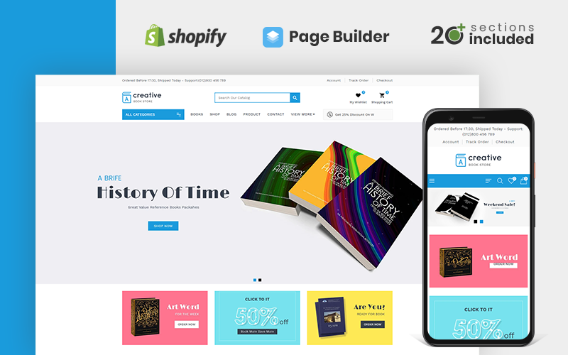 креативный книжный магазин shopify тема