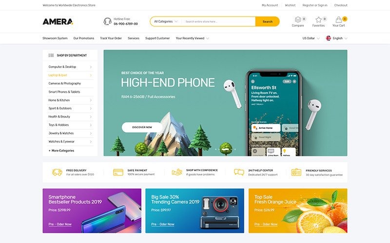гаджеты и цифровая отзывчивая тема shopify
