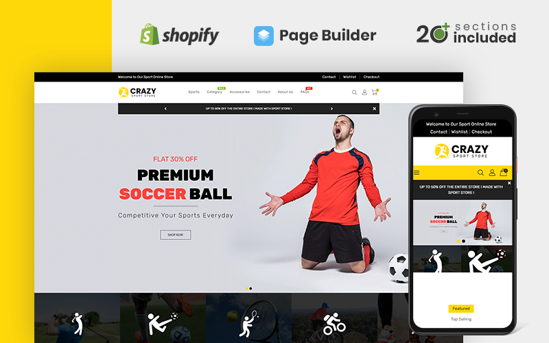 сумасшедший спортивный магазин shopify тема