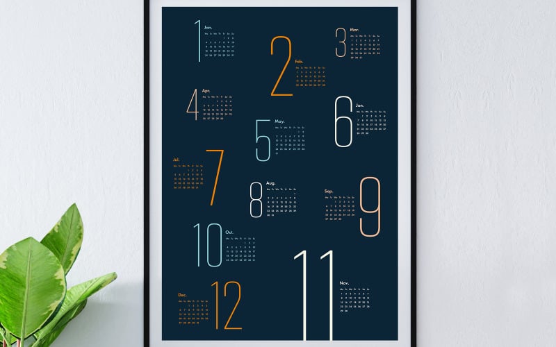 Download Planner "Colorful Calendar 2021 Planner" / Colorful Calendar 2021 Planner - Planner на тему графика calendar,month,year,poster,blue,orange,beautiful,typo creative,colorful