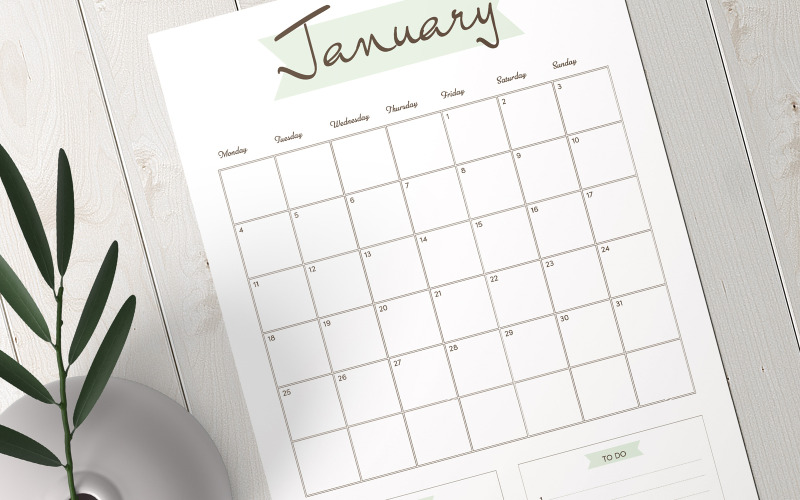 Download Planner "Monthly Calendar 2021 Planner" / Monthly Calendar 2021 Planner - Planner на тему графика monthly,planner,year,note,green,to do,week,month,calendar,minimal