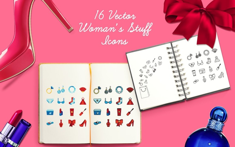 Download Pattern "Women's Stuff Icons Pattern" / Women's Stuff Icons Pattern - Pattern на тему графика wedding,feminine,poster,template,title,girly,fashion,heart,ink,vector,beauty,cosmetic,clothing,love,fabric,female,sale,flyer,ornament,star,jewelry,shop,decoration,flower,shopping,clothes,back