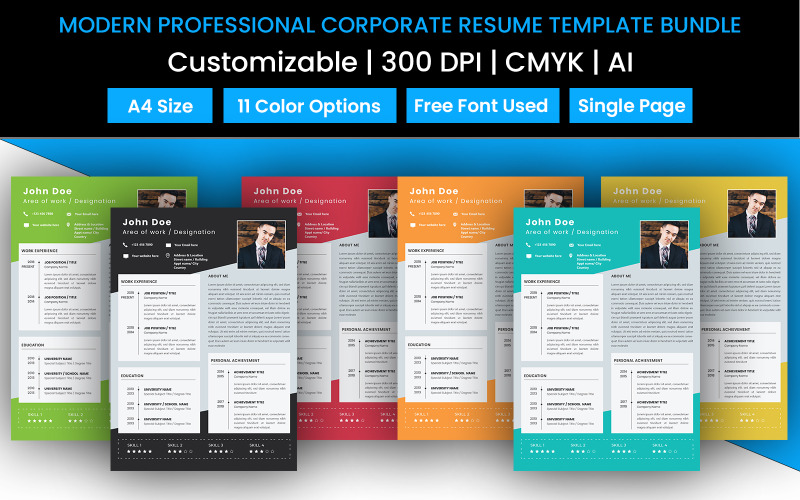Download Резюме "Modern Professional Corporate Bundle Resume Template" / Modern Professional Corporate Bundle Resume Template - Резюме на тему графика clean,cover,ai,illustrator,cv,resume,professinal,modern,bundle,letter,template,employee,employer,engineer,software developer,a4 size,company,minimal,multipurpose,color