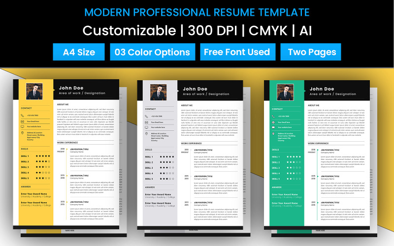 Download Резюме "Modern Professional Resume Template" / Modern Professional Resume Template - Резюме на тему графика clean,cover,ai,illustrator,cv,resume,professinal,modern,bundle,letter,a4 size,template,employee,employer,engineer,software developer,pages,minimal,multipurpose,company