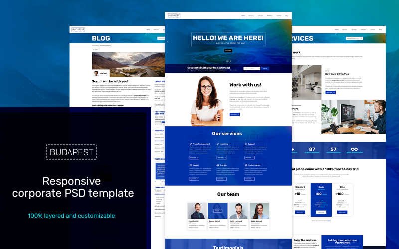 Download PSD шаблон "Budapest - Responsive Business PSD Template" / Budapest - Responsive Business PSD Template - Адаптивный PSD шаблон на тему графика business,services,clean,modern,responsive,mobile friendly,layered,blog,agency