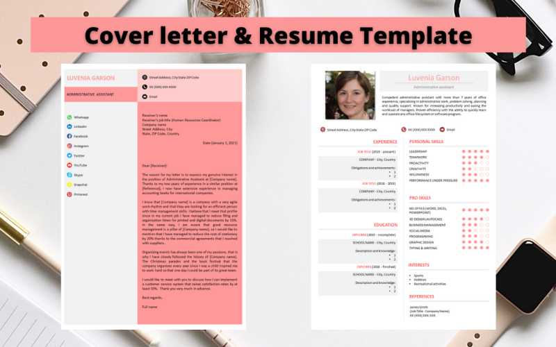 Download Резюме "Professional  No 03 - Elegant Pink Resume Template" / Professional  No 03 - Elegant Pink Resume Template - Резюме на тему графика resume template,professional resume,elegant resume,modern resume,docx,word,pptx,powerpoint,easy to edit,easy to print