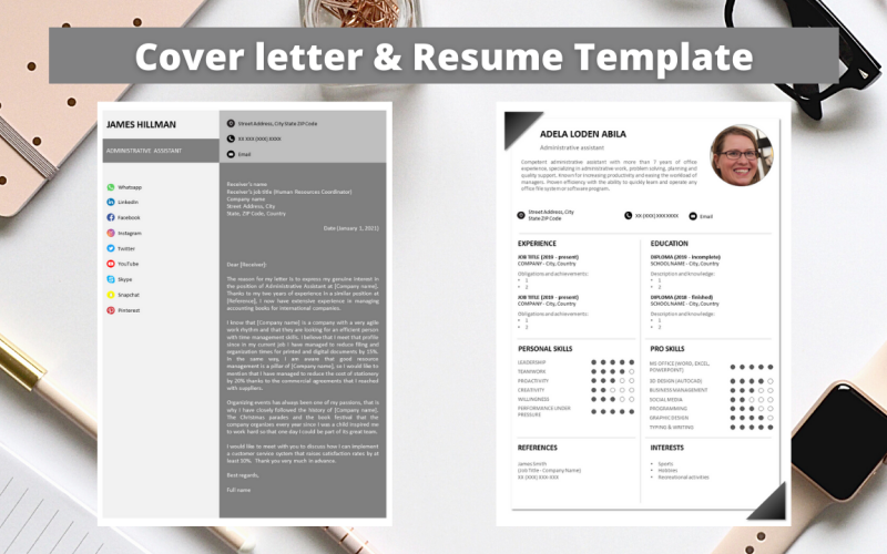 Download Резюме "Professional Resume  No 15 - Elegant Monochrome" / Professional Resume  No 15 - Elegant Monochrome - Резюме на тему графика resume template,professional resume,elegant resume,modern resume,docx,word,pptx,powerpoint,easy to edit,easy to print