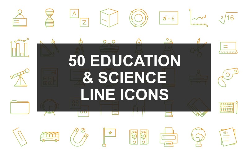 Download Набор иконок "50 Education &amp; Science Line Gradient Iconset" / 50 Education &amp; Science Line Gradient Iconset - Набор иконок на тему science two students studying,student sitting in classroom,school bus,puzzle,equal to,percentage,mathematics,circuit,dna structure,alphabet,cube,atomic structure,formula,graph,square root,statistics,