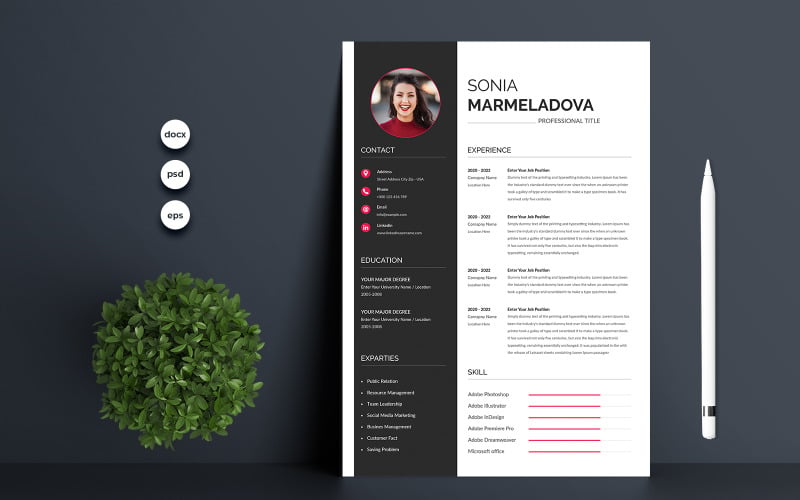 Download Резюме "Sonia  Marmeladova Resume Template" / Sonia  Marmeladova Resume Template - Резюме на тему графика 1 page resume,2 page resume,a4,blue,clean resume,clean,cover letter,creative,cv template,cv,design,document,infographic,microsoft word,minimalist,modern resume,modern,photoshop,portfolio,prof