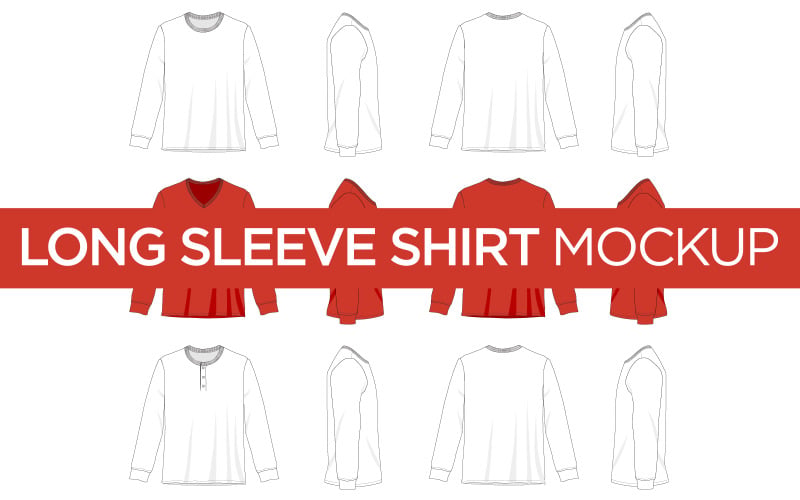 Download Мокап для продукта "Long Sleeve T-Shirt, V-Neck, Henley Shirts - Mockup" / Long Sleeve T-Shirt, V-Neck, Henley Shirts - Mockup - Мокап для продукта на тему графика long sleeve t shirt,v neck shirt,mockups,templates,graphics,vectors,angles,layers,drawing,illustration,adobe illustrator,henley shirts,royalty free,eps,svg,ai,pdf,png,dxf,digital downloads