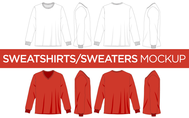 Download Мокап для продукта "Sweatshirts &amp; Sweaters - Vector  Mockup" / Sweatshirts &amp; Sweaters - Vector  Mockup - Мокап для продукта на тему графика sweatshirts,sweaters,mockups,templates,angles,layers,vectors,adobe illustrator,illustrations,drawings,royalty free,eps,svg,ai,png,dxf,pdf,v neck,neckline,digital downloads