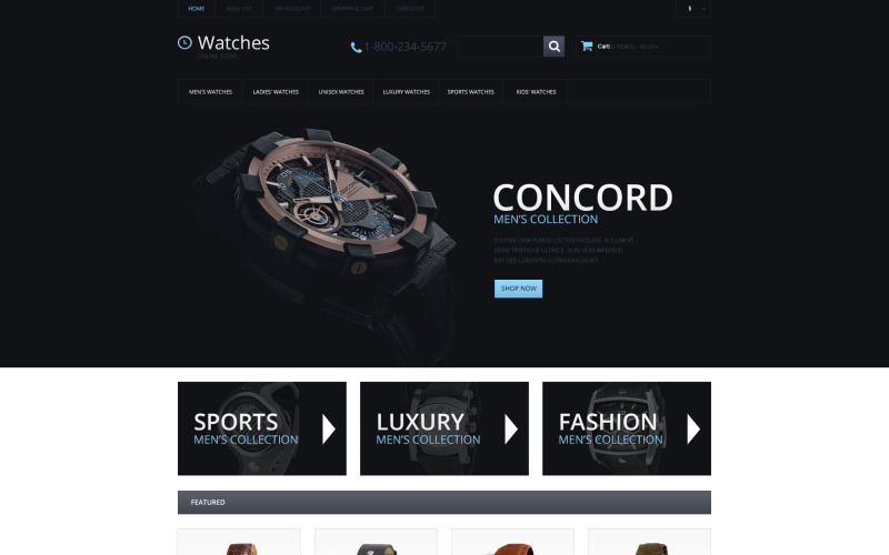 часы отзывчивый шаблон opencart