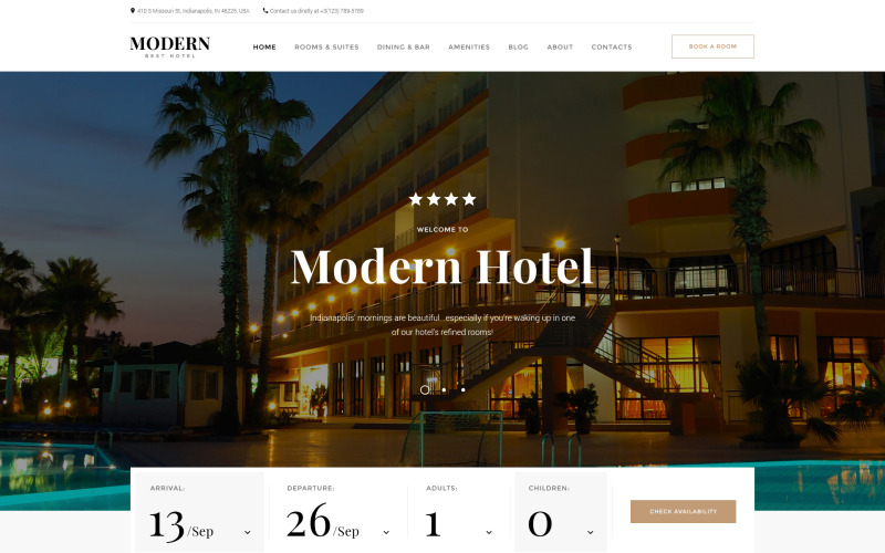 отзывчивый многостраничный шаблон сайта hotel woods