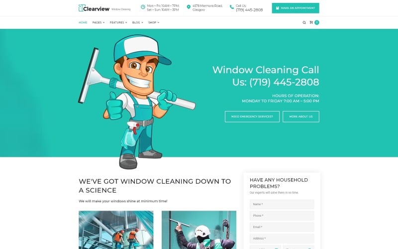 услуги по очистке окон wordpress тема