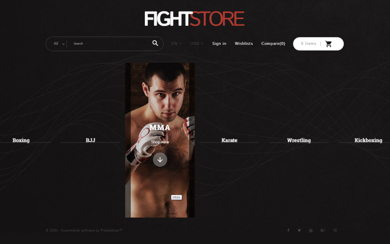 спортивное снаряжение и одежда для боевых искусств тема prestashop