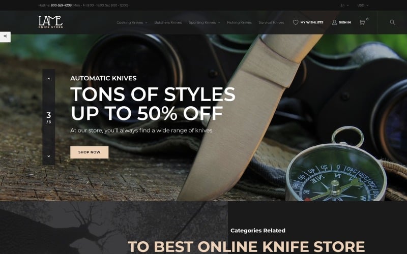 нож магазин prestashop тема