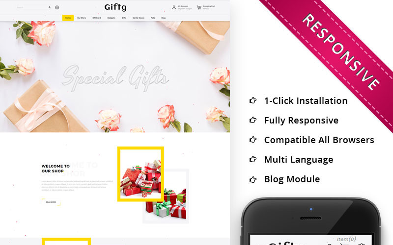 подарочный магазин отзывчивый шаблон opencart