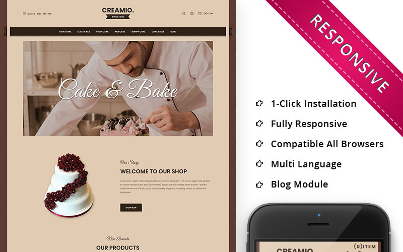 creamio cake shop отзывчивый шаблон opencart