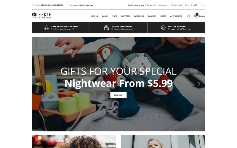 kids fashion &amp; clothing clean opencart template